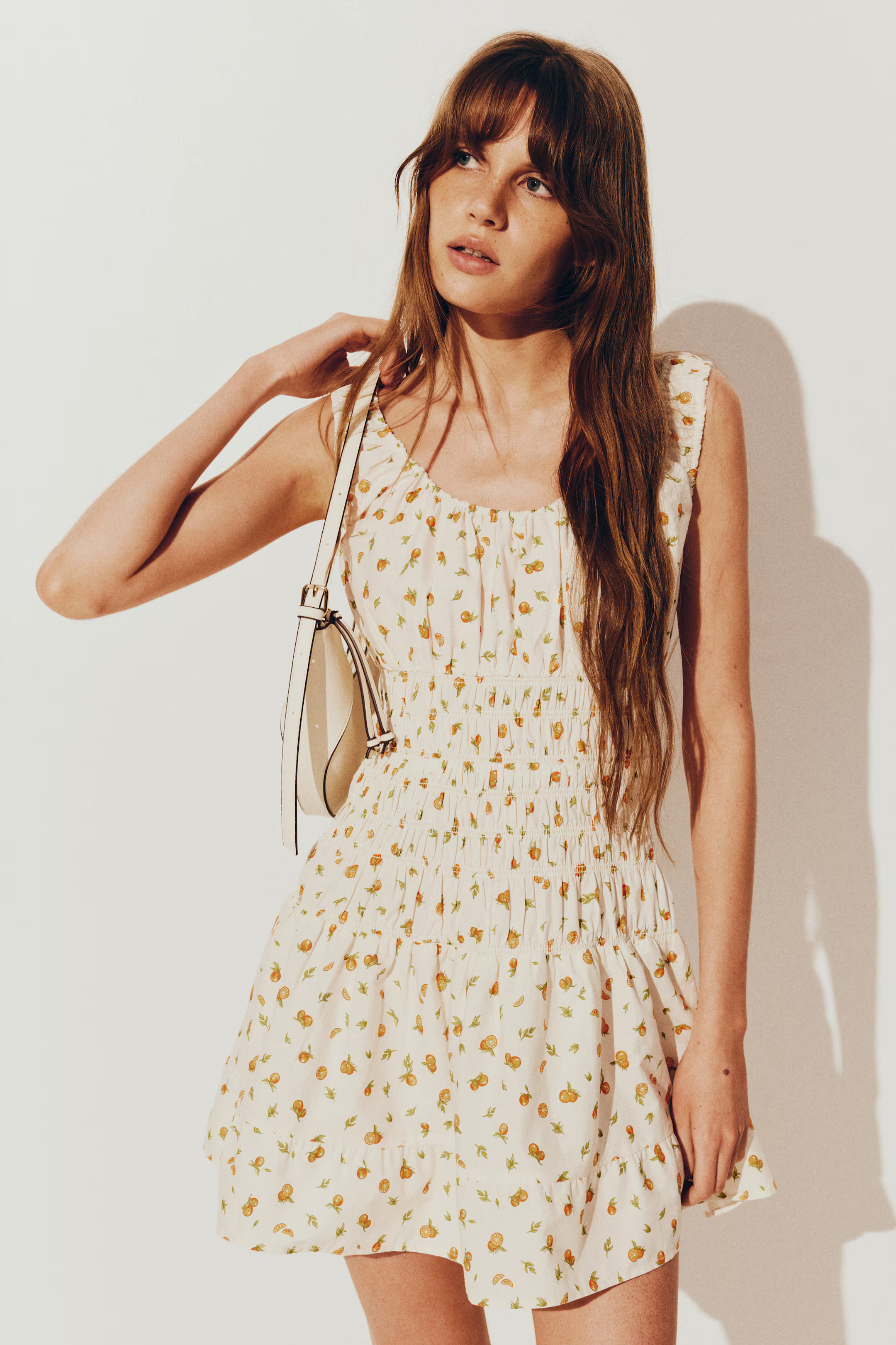 Smocked Dress - Cream/oranges - Ladies | H&M US | H&M (US + CA)