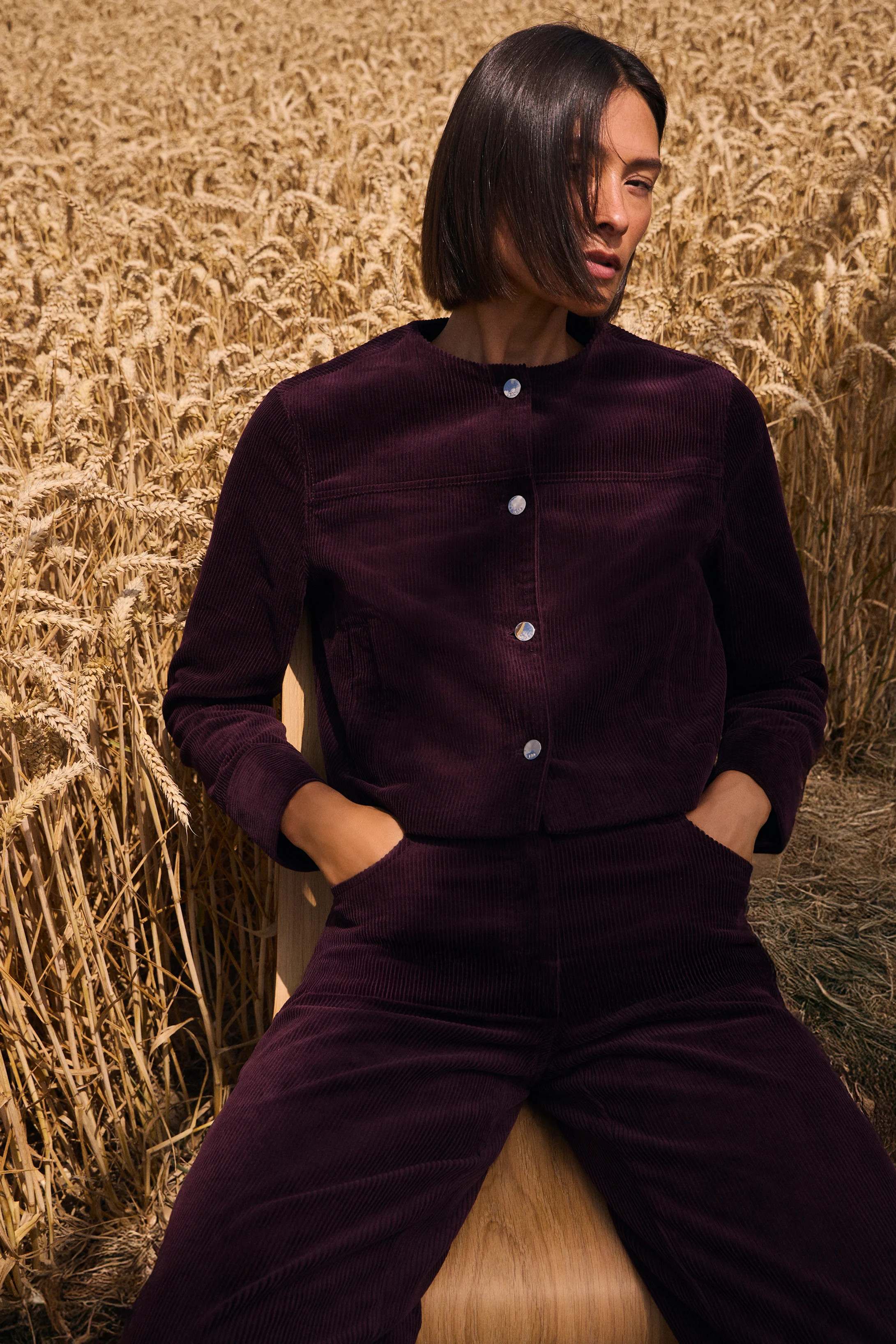 Cord Collarless Tailored Jacket | Karen Millen UK + IE + DE + NL