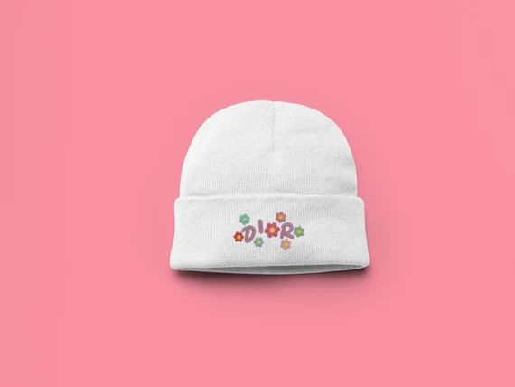 Flower Power Embroidered Designer  White Beanie | Etsy | Etsy (US)