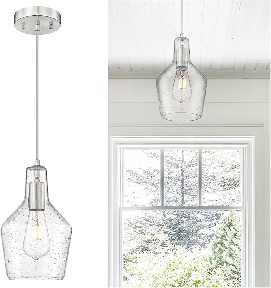 Emliviar 1-Light Modern Hanging Ceiling Light, Brushed Nickel Finish Kitchen Light Fixture, Adjus... | Amazon (US)