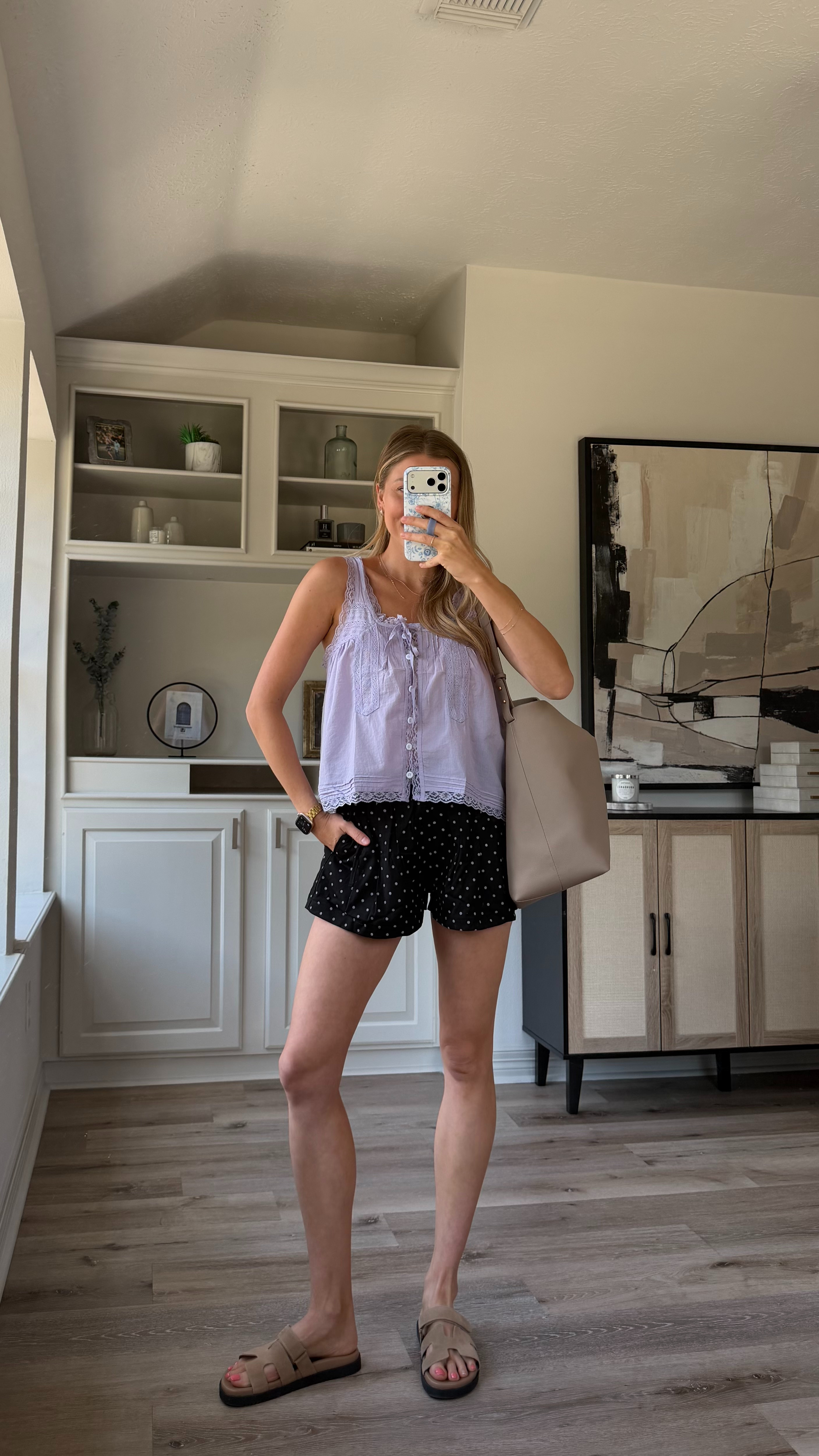Cutie summer comfy cute outfit inspo! S in tank, S polka dot denim shorts  

 #LTKootd #LTKmomlife
