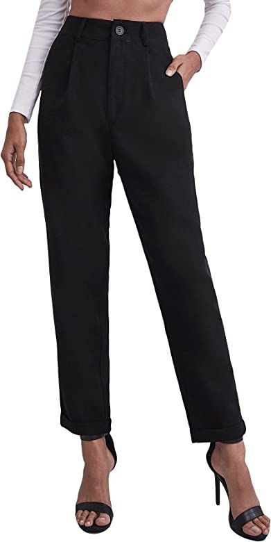 Floerns Women's Casual High Waisted Cropped Work Pants Trousers with Pocket | Amazon (US)