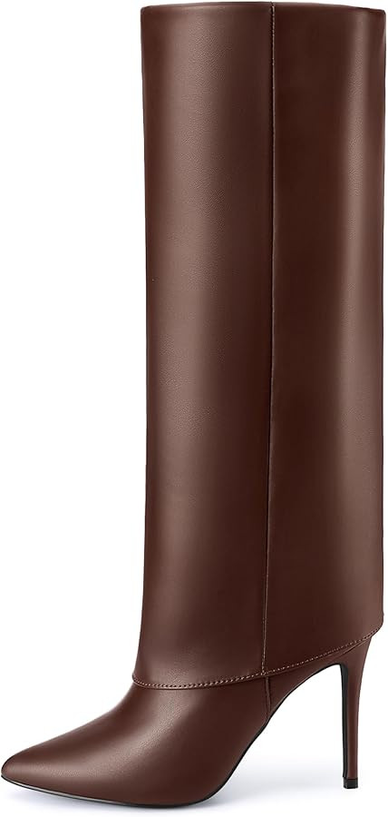 Allegra K Knee High Boots Women Pointed Toe Stiletto Heel Shark Boots Fold Over Boots for Women | Amazon (US)