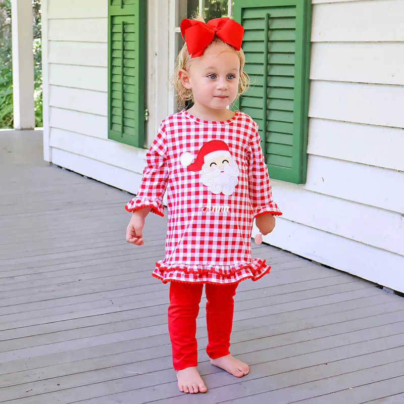 Happy Santa Red Gingham Milly Tunic Legging Set | Classic Whimsy