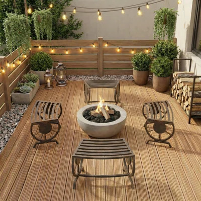 Outdoor Metal Curved Bench Set, Fire Pit Patio Seating Set, Outdoor Fence Tree Bench (Set Of 4) | Wayfair North America