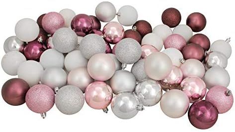 Northlight 60ct Blush Pink and Silver Shatterproof 3-Finish Christmas Ball Ornaments 2.5" (60mm) | Amazon (US)