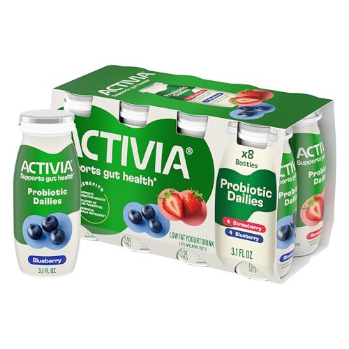Activia Probiotic Dailies Strawberry and Blueberry Low Fat Yogurt Drinks, Delicious Daily Probiotic Yogurt Drinks to Help Support Gut Health, 3.1 fl oz, 8 Count | Amazon (US)