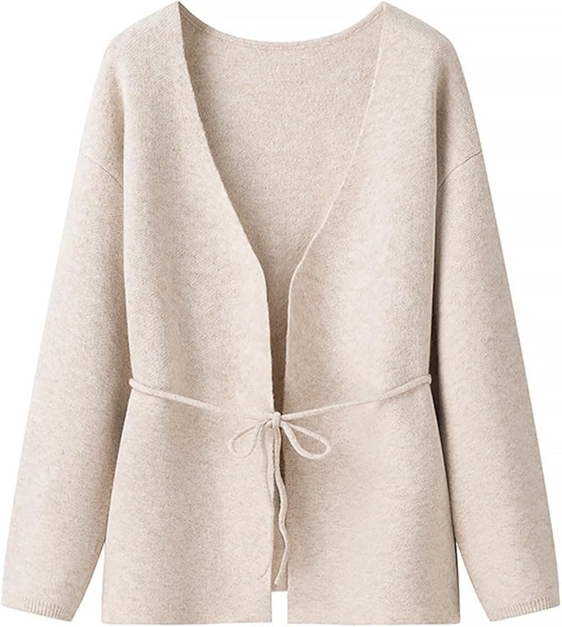 Women's Classic Coat Open Front Bowed Belted Oversized Long Jacket Wrap Cardigan Coatigan with Ti... | Amazon (US)