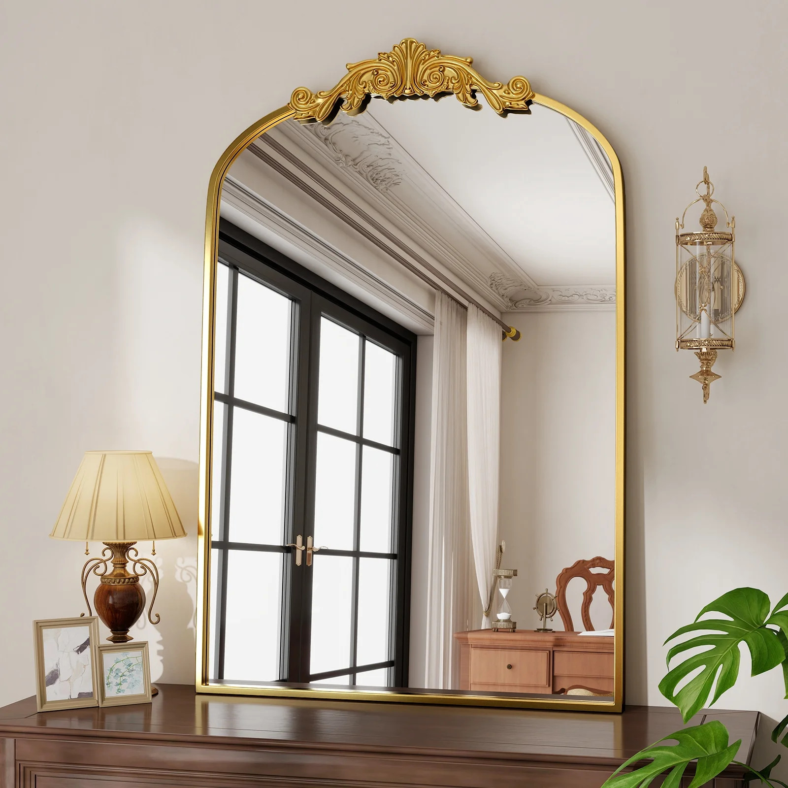 BEAUTYPEAK 38"x24" Arched Bathroom Mirror Baroque Style Wall Decor,Gold | Walmart (US)