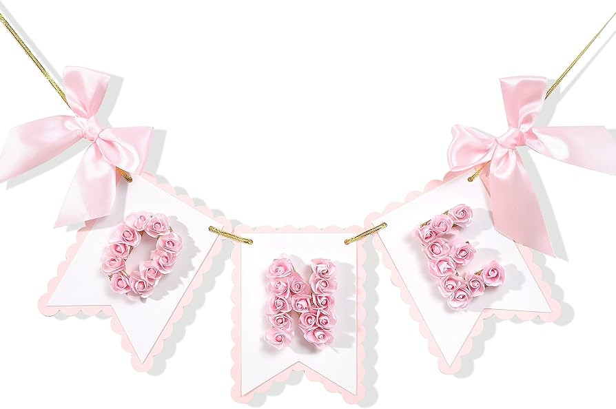 Flower 1st Birthday High Chair Banner - Pink and Gold One Birthday Banner, Princess 1st Bday Deco... | Amazon (US)