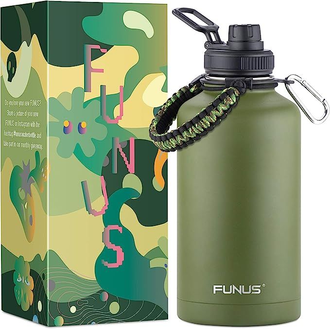 FUNUS Half Gallon Insulated Water Bottle64 oz Vacuum Stainless Steel Water Jug for Men Women Spor... | Amazon (US)