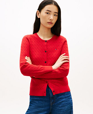 Women's Cable Knit Crew Neck Cardigan Sweater | Macy's