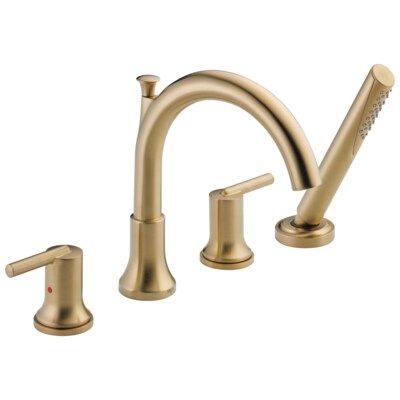 Delta  Trinsic Champagne Bronze 2-handle Residential Deck-mount Roman Bathtub Faucet with Hand S... | Lowe's