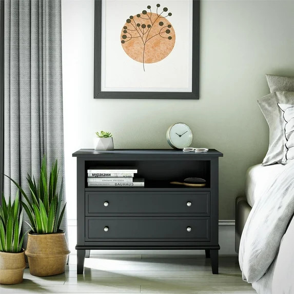 Ameriwood Eclectic Boho Nightstand and Bedside Accent Side Table with 2 Drawers, Black | Walmart (US)
