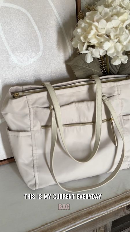 Time and Tru Women's Frankie Nylon Tote Bag, Pearly White (best work tote bag ever!!) also great diaper bag option, chic and modern tote or travel bag 

#LTKFindsUnder50 #LTKVideo #LTKItBag
