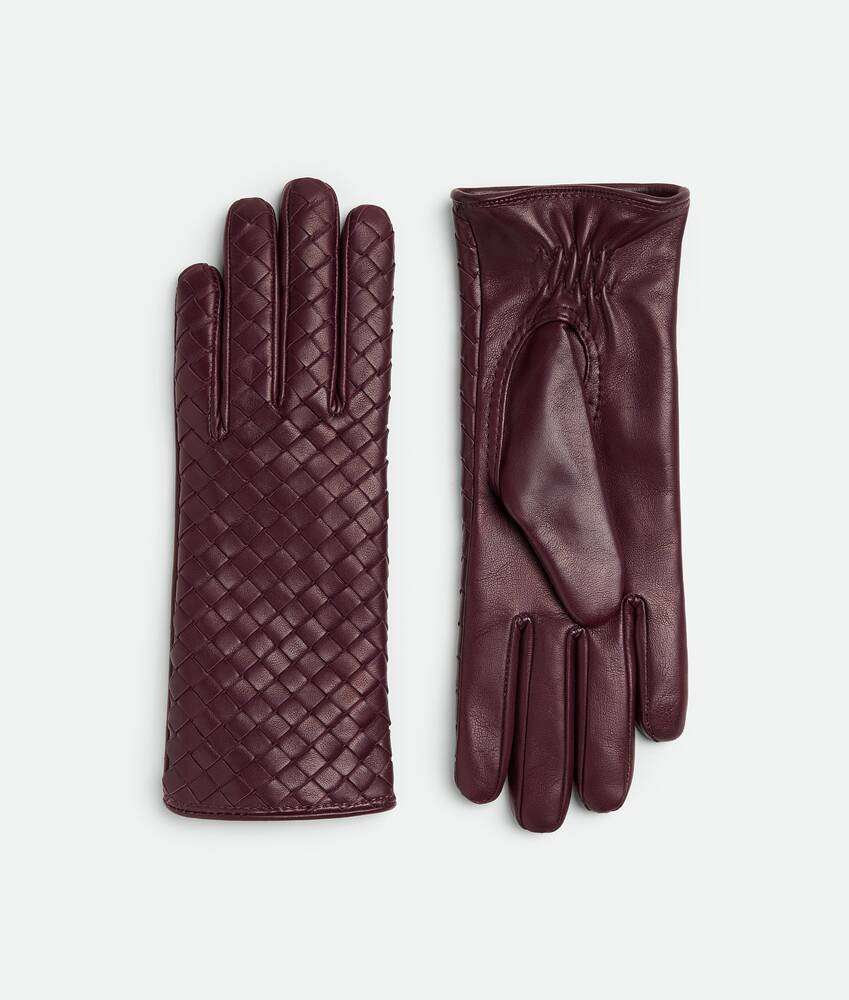 Women's Intrecciato Leather Gloves in Jam | Bottega Veneta US | Bottega Veneta