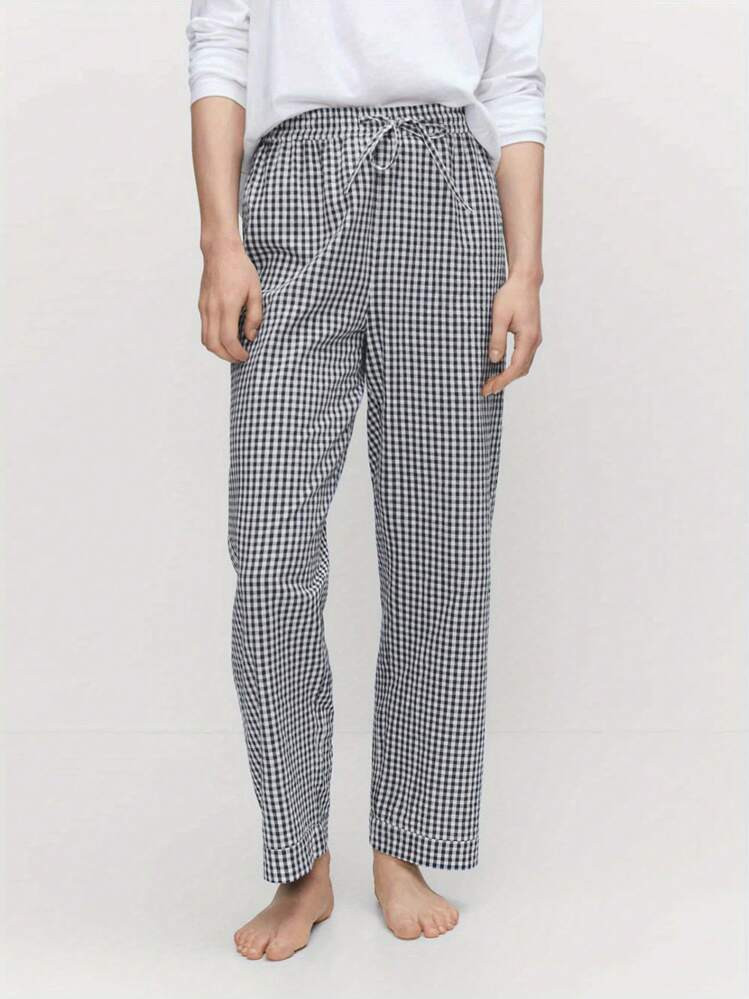 Women's Y2k Plaid Pants Gingham High Waisted Drawstring Wide Leg Pants With Pockets Soft Comfy Baggy Pants Casual Going Out Pants Loose Trousers | SHEIN