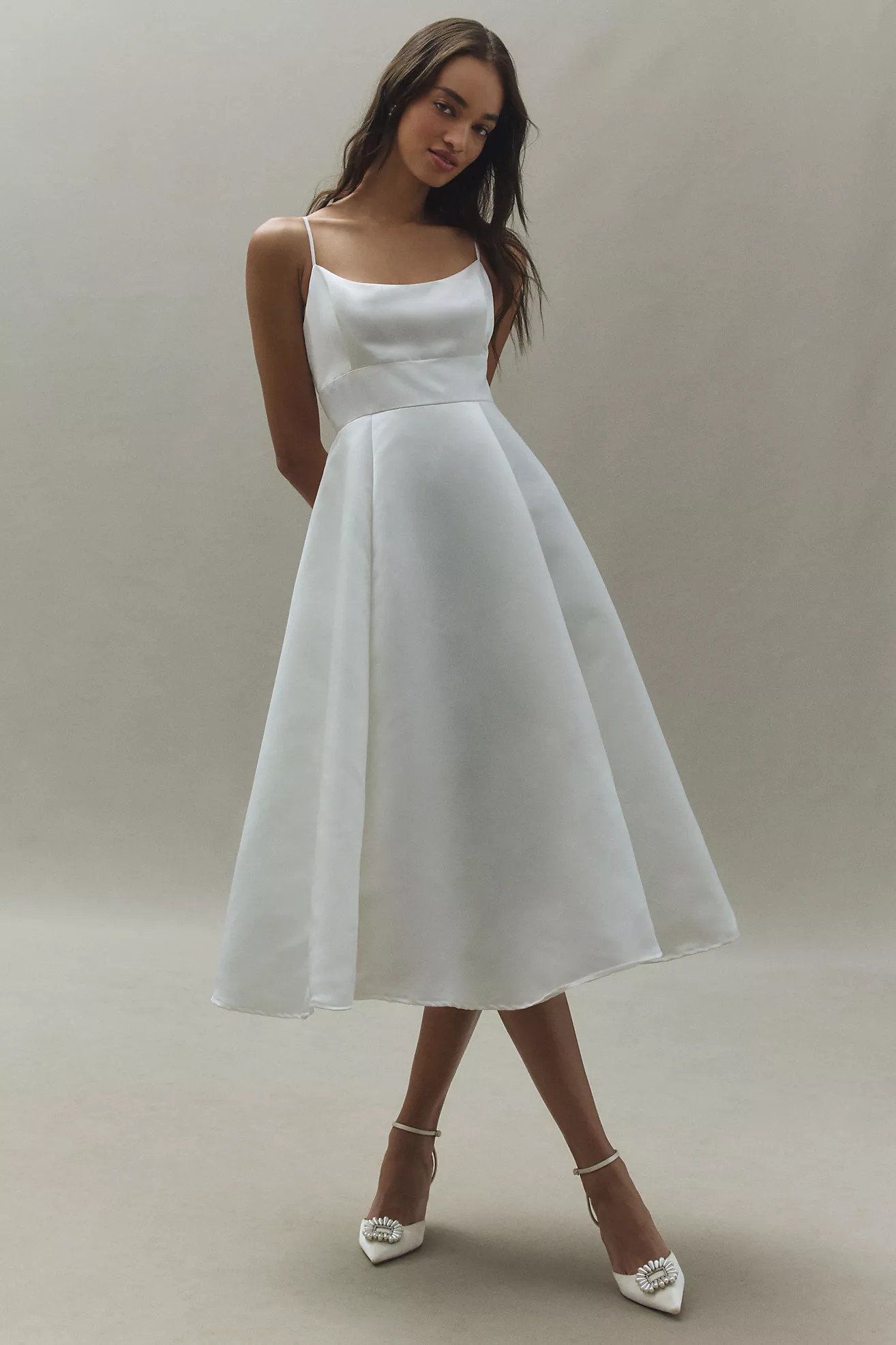 BHLDN Scoop-Neck Fit & Flare Satin Midi Dress | Anthropologie (US)