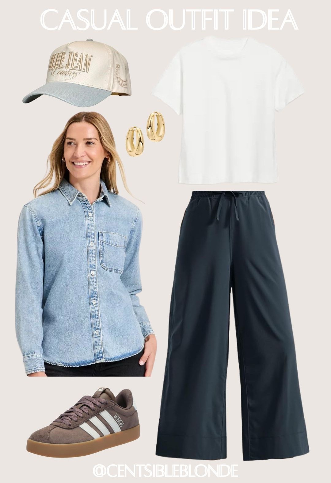 Casual outfit, travel outfit, navy pants, vintage tee, white tee, gold earrings, gold hoops, denim shirt, trucker hat, adidas sneakers, brown sneakers, blue and white, casual style, Athleisure, errands, mom style, travel style, casual style, breakfast, coffee date

#LTKTravel #LTKPetite #LTKmomlife