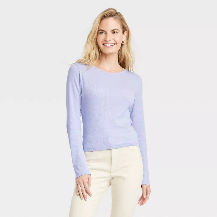 Women's Long Sleeve Shrunken Slim Fit Ribbed T-Shirt - Universal Thread™ | Target