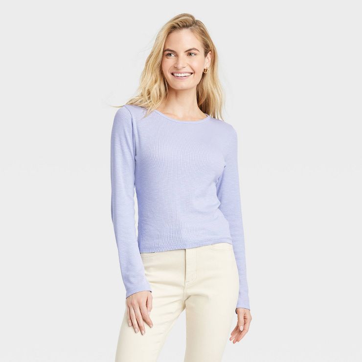 Women's Long Sleeve Shrunken Slim Fit Ribbed T-Shirt - Universal Thread™ | Target