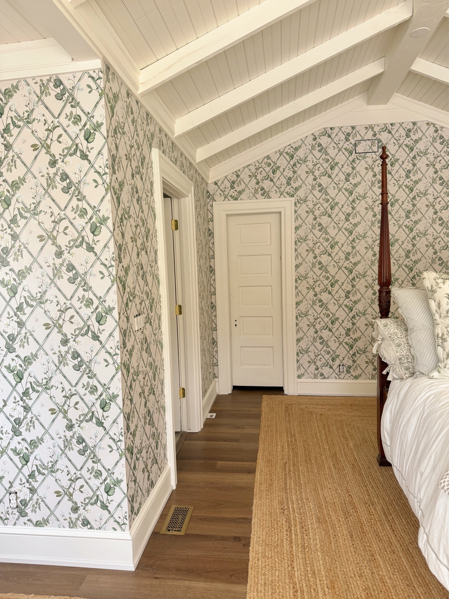 Cozy bedroom details: 

wallpaper is @miltonandking 
Stripe pillow: @jshhome 
Doors: antique 
Bed, ottoman: found secondhand items 
Chairs/sofa: @threeangelshove


#LTKHome