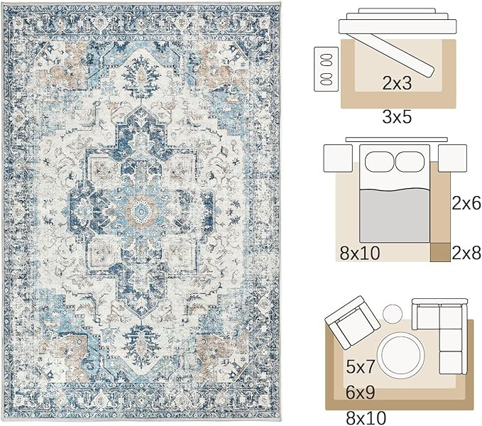 jinchan Area Rug 9x12 Washable Rug Indoor Vintage Rug Floor Cover Print Distressed Carpet Multi T... | Amazon (US)