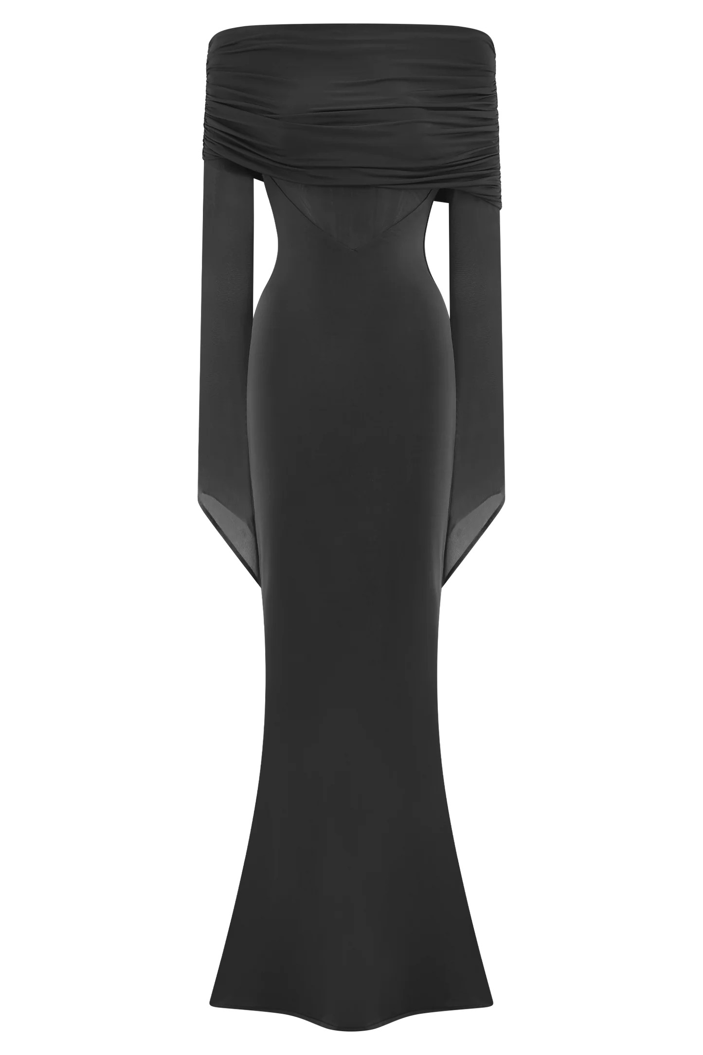One Shoulder Slinky And Mesh Maxi Dress - Black | MESHKI US