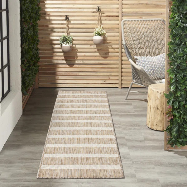 Rectangle Norgard Striped Machine Woven Polypropylene/Polyester Indoor/Outdoor Area Rug in Beige | Wayfair North America