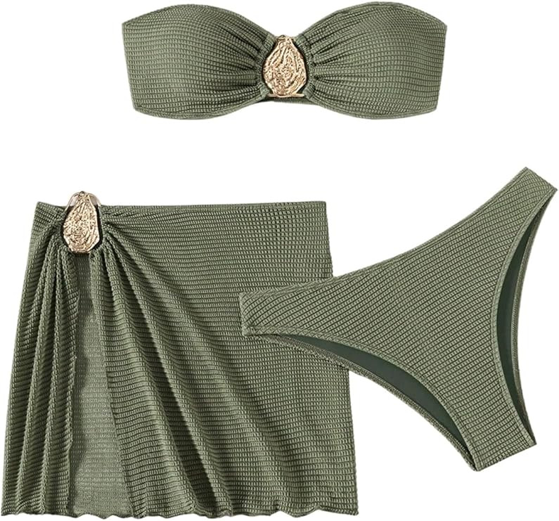 GORGLITTER Women's Strapless Bandeau Swimsuits High Waisted Cheeky Metal Bikini Sets with Bathing... | Amazon (US)