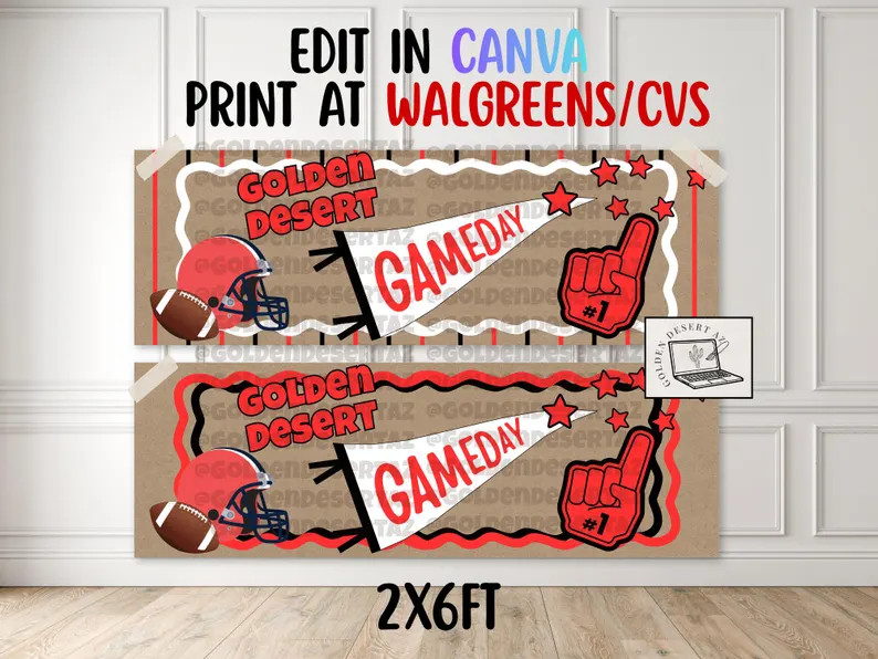 Football Game Day Banner Template, School Spirit Football Banner, Game Day editable Canva Templat... | Etsy (Global)