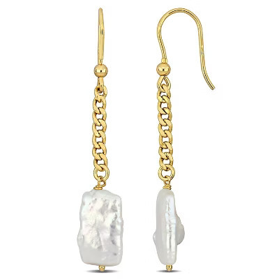 EVERLY JEWELRY | Yellow Silver Cultured Freshwater Pearl Shepard Hook Drop Earrings with Curb Chain | Target