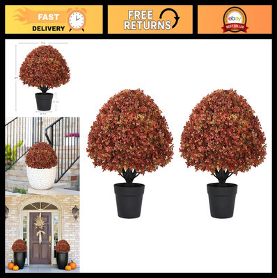 Set of 2 - 24" UV Resistant Artificial Boxwood Topiary Trees - Realistic Faux Pl | eBay US