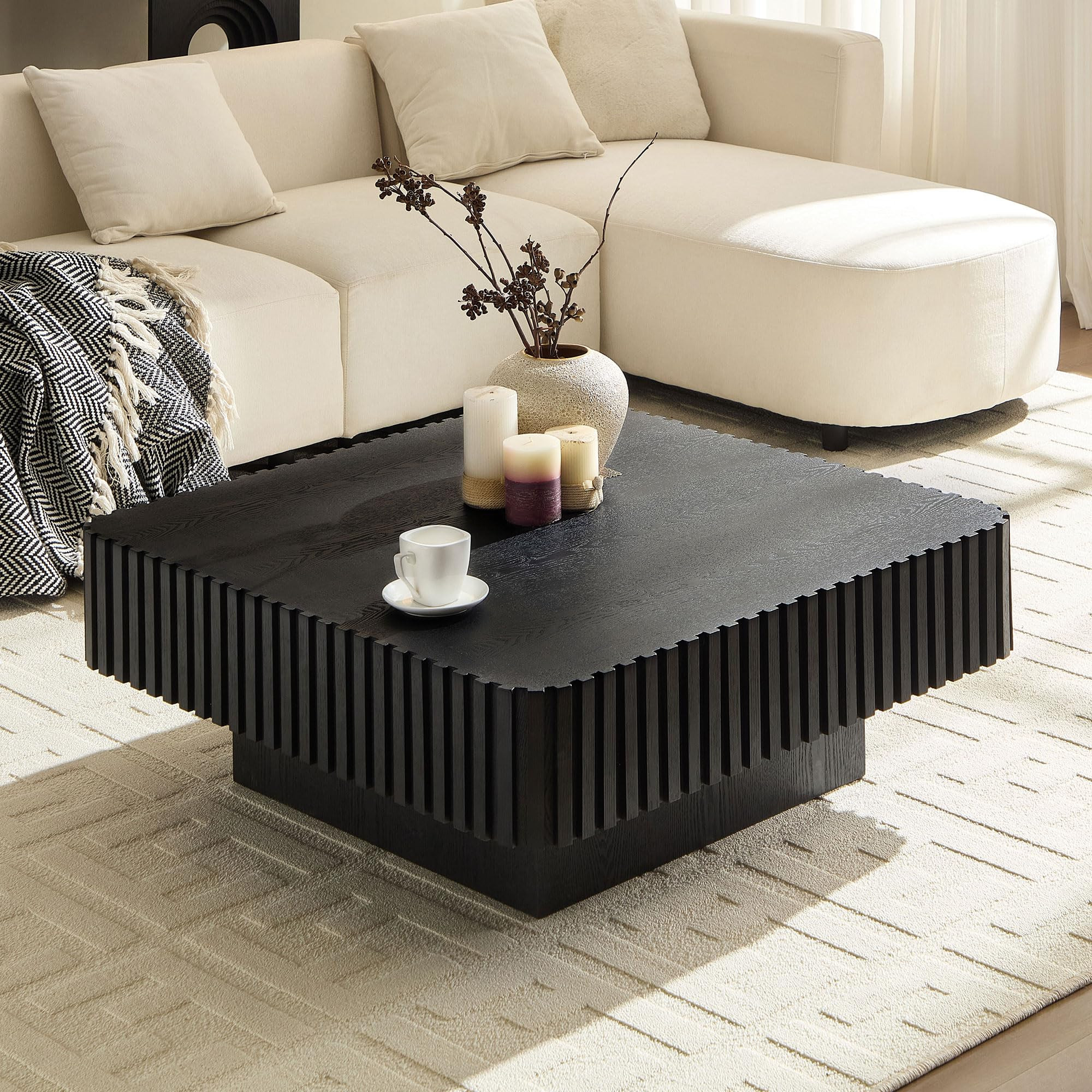 WILLIAMSPACE 35.43" Square Coffee Table with Sturdy Base, Modern Luxury Wood Drum Center Table Ac... | Amazon (US)