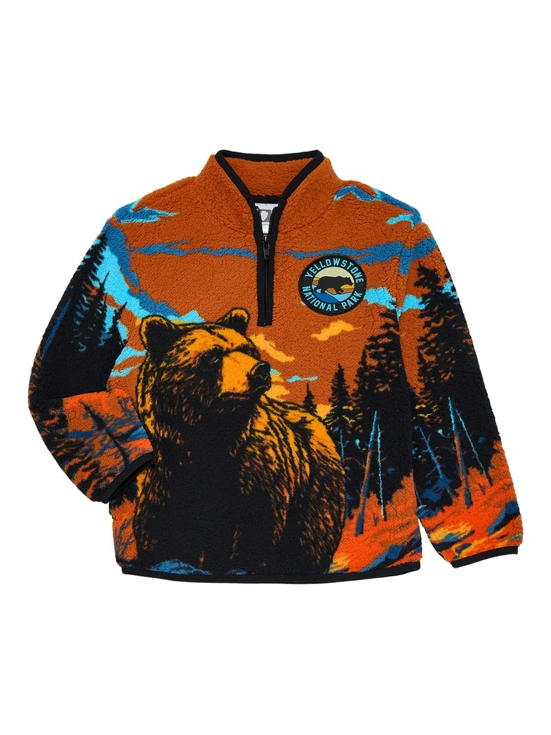 National Parks Yellowstone Boys Plush Quarter Zip Sweatshirt, Sizes 4-18 | Walmart (US)