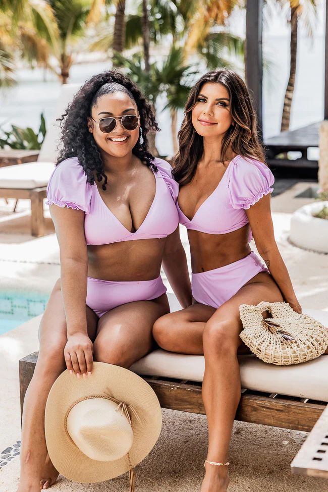 Go With The Flow Lilac Puff Sleeve Bikini Top | Pink Lily