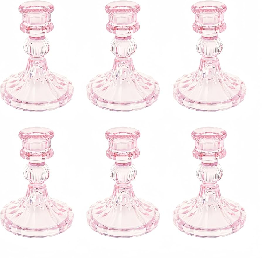 Glass Candlestick Holder,Striped Taper Candle Holders,Set of 6 Candle Stand for Table Centerpiece... | Amazon (US)