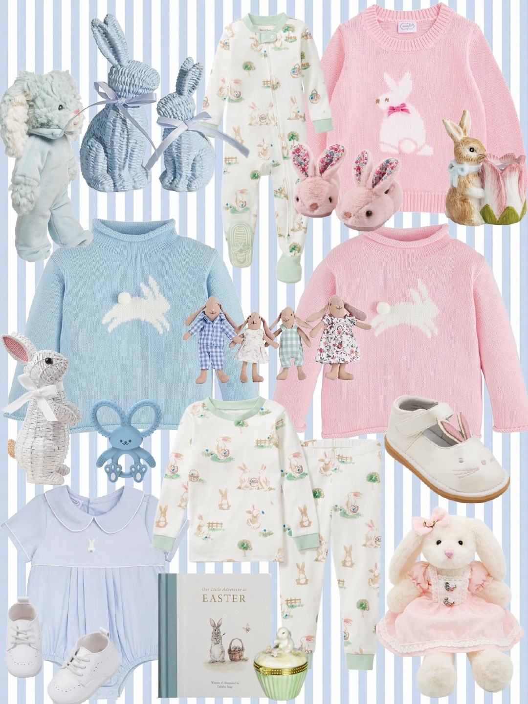 Amazon Easter Finds! 

Easter basket magic but make it heirloom 🐰💙🩷

If you’re building a classic, storybook-inspired Easter basket this year, these are the sweetest Amazon finds — pastel knits, bunny jammies, traditional toys, and keepsake pieces that feel straight out of a Beatrix Potter illustration.

Grandmillennial mamas — this is your sign to skip the neon plastic and go timeless. ✨

Everything linked for easy basket building + Easter morning outfits.

Save this for Easter basket inspo 🤍

⸻

🐇 Easter Basket & Outfit Product List

Easter Basket Fillers & Keepsakes
	•	Blue woven bunny plush
	•	Pink knit bunny plush
	•	Heirloom-style lamb plush
	•	Floral ear bunny slippers (pink)
	•	Blue bunny teether/rattle
	•	Wicker bunny figurine
	•	Porcelain bunny trinket box
	•	“Our Little Adventures at Easter” children’s book
	•	Dressed bunny dolls (boy + girl styles)
	•	Pink dress bunny plush
	•	Tulip bunny figurine décor

Easter Pajamas
	•	Blue bunny knit sweater
	•	Pink bunny knit sweater
	•	Bunny print two-piece pajama set
	•	Bunny print zipper footie pajamas

Easter Morning Outfits
	•	Blue Peter Pan collar bubble romper
	•	White Mary Jane shoes with bunny detail
	•	Classic white baby sneakers

⸻

🐣 

#EasterBasketIdeas
#GrandmillennialStyle
#ClassicChildhood
#HeirloomToys
#EasterMorning
#EasterOutfits
#BabyEaster
#TraditionalStyle
#AmazonEasterFinds
#SpringStyleForKids
#PeterPanCollar
#ClassicBabyStyle
#TimelessToys
#EasterBasketInspo
#StorybookStyle
@amazon


#LTKKids