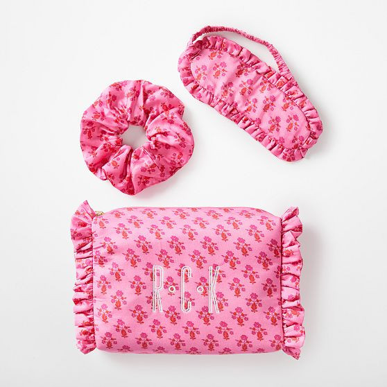 Block Print Ruffle Sateen Gift Set, Bright Pink | Mark and Graham