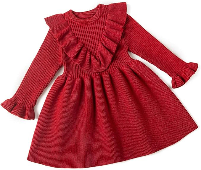 Curipeer Little Girls’ Long Sleeve Cozy Casual Ribbed Knit Sweater Dress | Amazon (US)