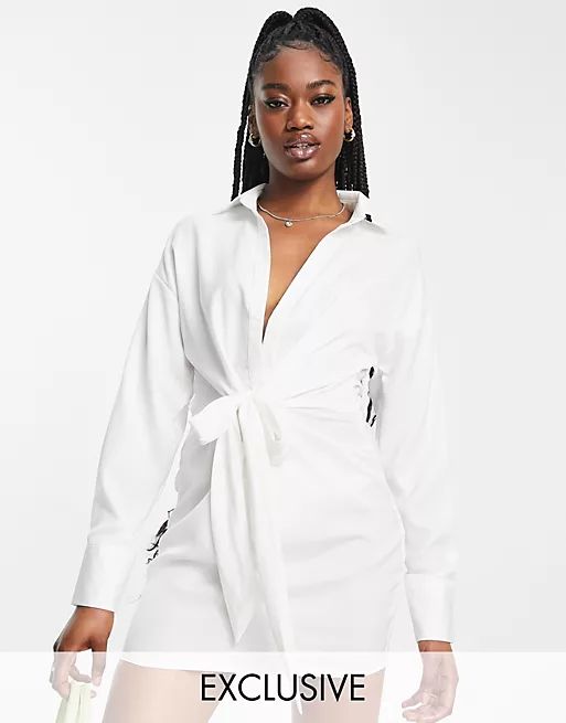 In The Style exclusive knot front shirt dress in white | ASOS (Global)