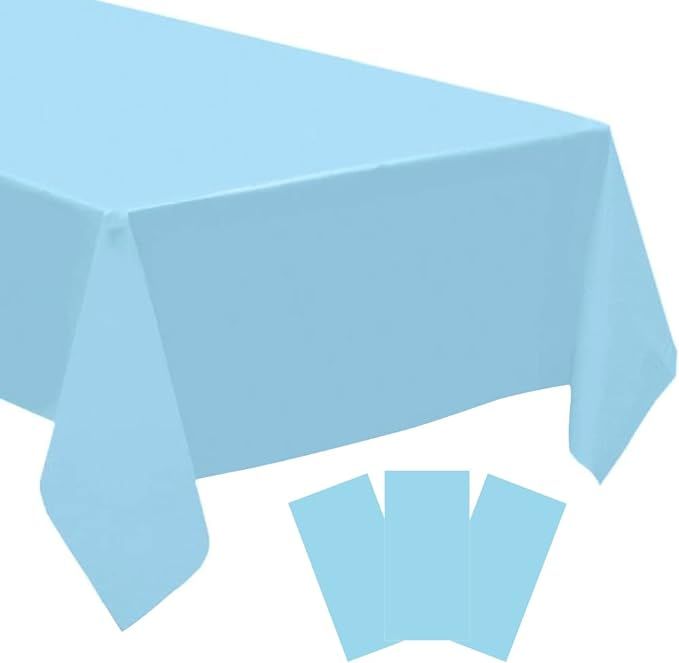 3 Pack Blue Disposable Tablecloth, 54" x 108" Baby Blue Plastic Table Covers, Decorative Rectangl... | Amazon (US)
