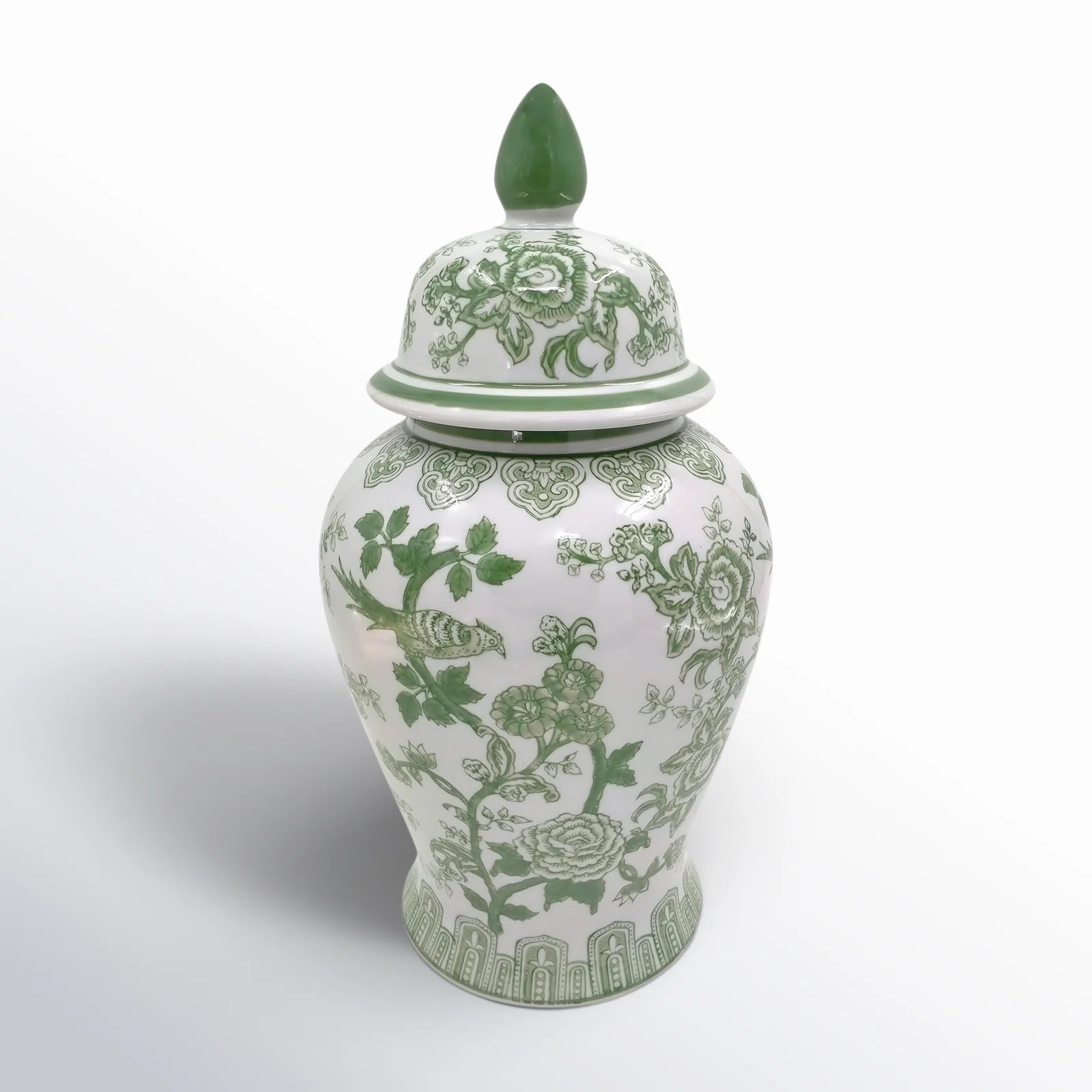 Birch Lane™ Elegant Green and White Bird and Flower Temple Chinoiserie Jar & Reviews | Wayfair | Wayfair North America