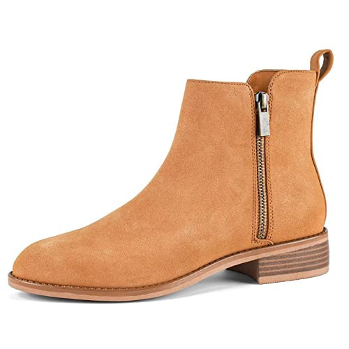 LISYIIZ Women's Ankle Boots Flat Low Heel Booties for Women Round Toe Two-Sided Zipper Design Faux Suede Short Boots | Amazon (US)