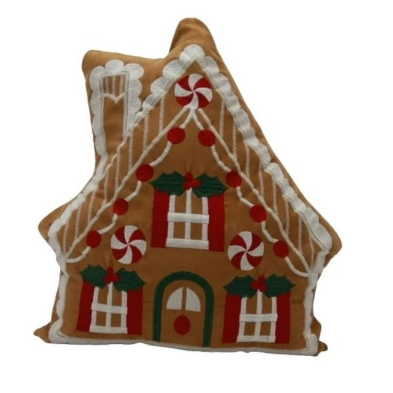 16" x 16" Gingerbread House Christmas Decorative Pillow, Brown, by Holiday Time | Walmart (US)