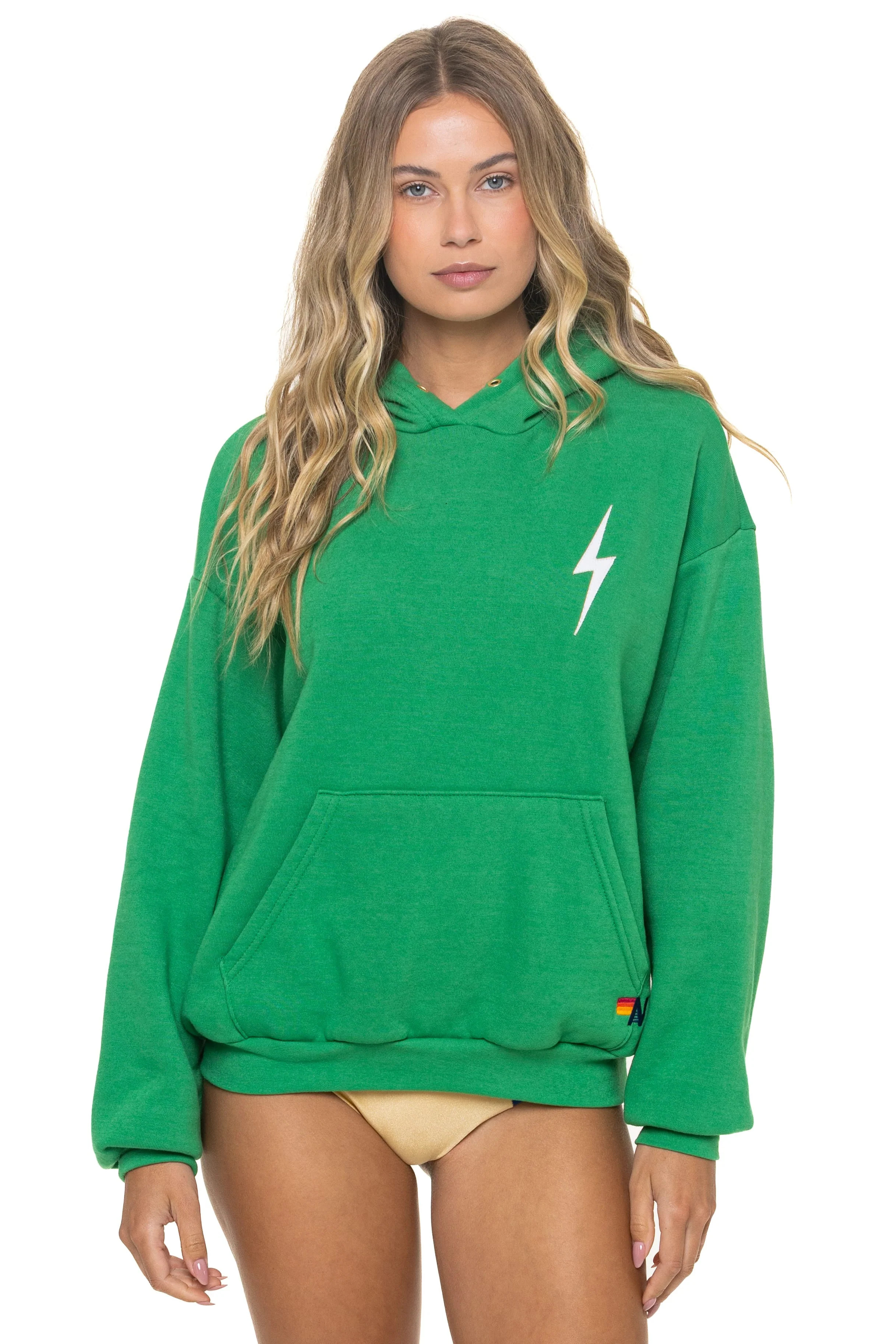 Bolt Stitch Relaxed Pullover Hoodie Kelly Green White | Aviator Nation | Aviator Nation