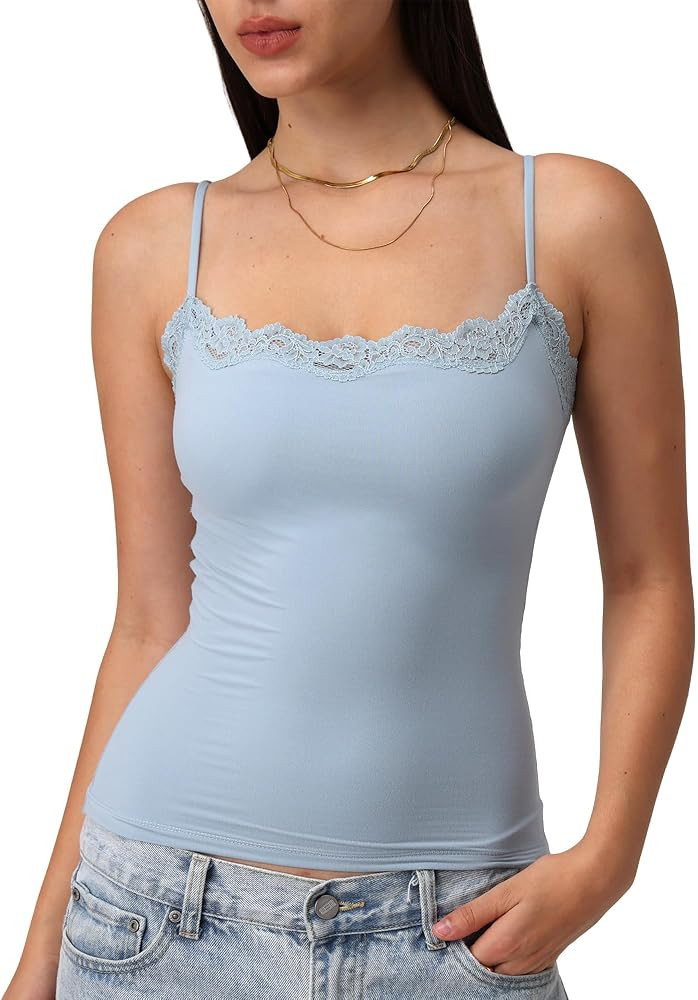 Starrylion Padded Lace Cami Top Double Lined Sexy Tank Top Spaghetti Strap Club Party Shirt | Amazon (US)