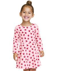 Baby And Toddler Girls Long Sleeve Valentine's Day Heart Print Knit Skater Dress | The Children's... | The Children's Place
