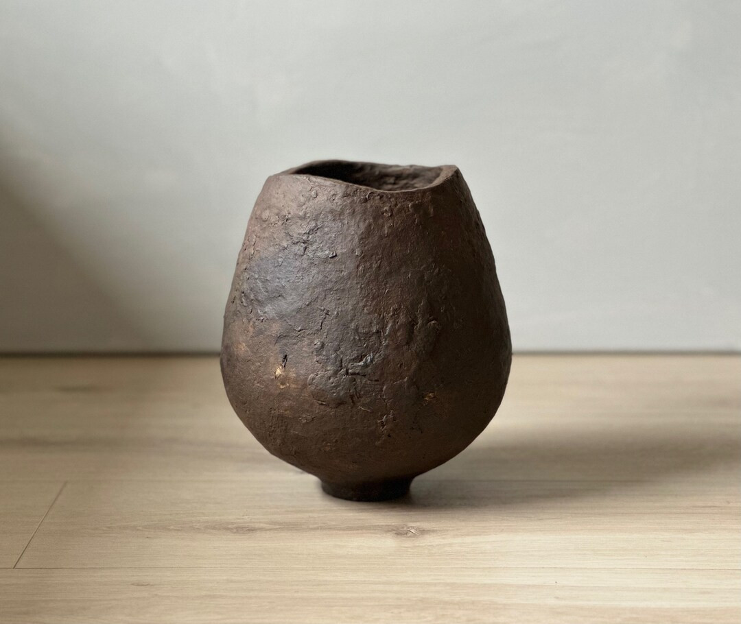 Paper Mache Vase, Medium Handmade Vessel, Dark Brown Textured Sculpture, Unique Gift, Organic, St... | Etsy (US)