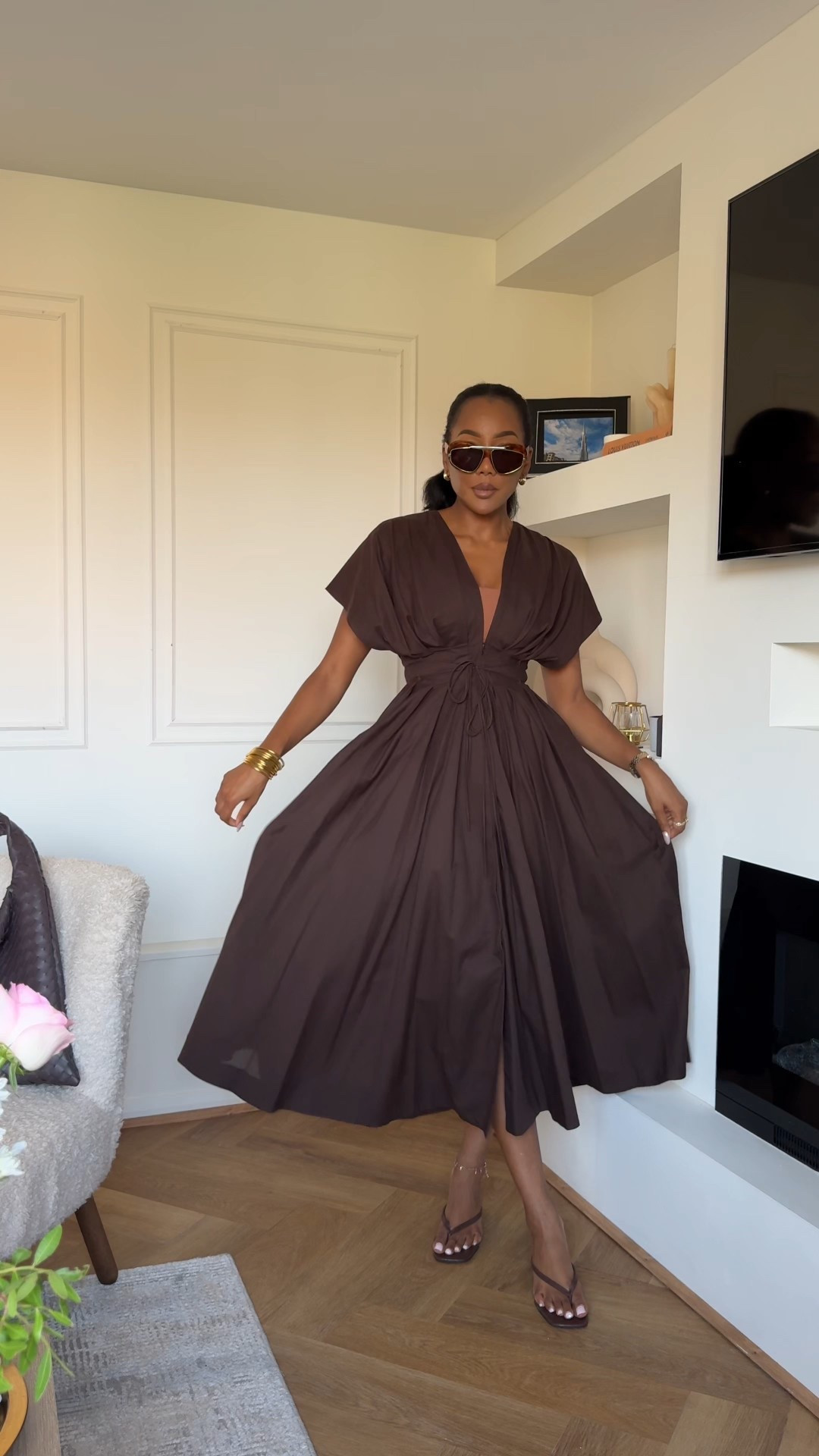 Work outfit of the day. Zara, mango, H&M, Loewe, Bottega, revolve, COS, bershka, arket, ASOS, River island, primark, New Look, marks and Spencer, brown, chocolate brown, midi dress, summer dress 

#LTKsummer #LTKuk #LTKworkwear